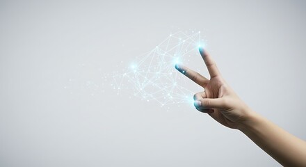 Human hand interacting with digital network overlay interface showcasing innovation