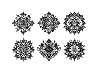 Artistic flower mandala symbols for design projects silhouette isolated on white background