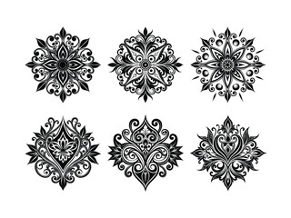Obraz premium Artistic floral emblem collection silhouette isolated on white background