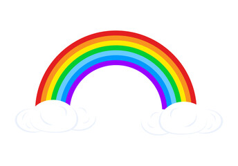 Rainbow with clouds.Color vector illustration in cartoon flat style. Isolated on white background.	