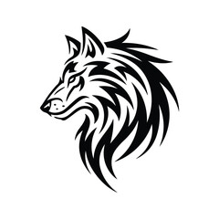Obraz premium Tribal Wolf Head Silhouette Vector Illustration in Black on White Background