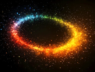 A swirling galaxy of rainbow-colored stardust against the black backdrop of space