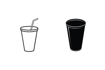 Minimalist Beverage Cup Illustration Depicting Liquid Container In Outlined Style And Solid Silhouette