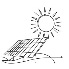 Solar Panel Line Art with Sun for Sustainable Energy Blogs, Ecological Projects, Green Technology Websites, and Environmental Awareness Campaigns
