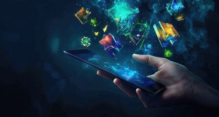 Colorful digital fragments emerge from a smartphone