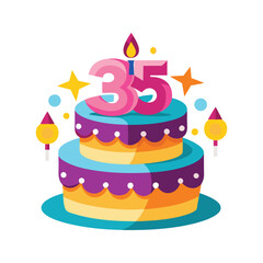Birthday cake with 35 candles vector illustration isolated on white background