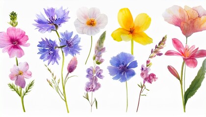 Watercolor Botanical Illustration Delicate Spring Flowers Arrangement