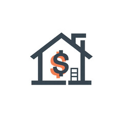 Obraz premium A minimalist house icon featuring a dollar sign, symbolizing real estate investment and financial growth in the housing market , isolated on white or transparent png