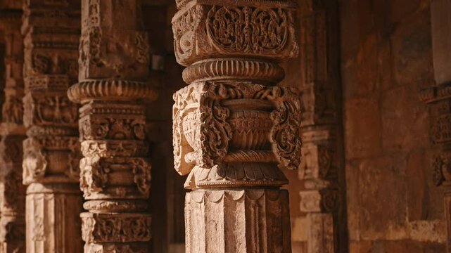 Close-Up Stone Column Detail From Qutub Minar 