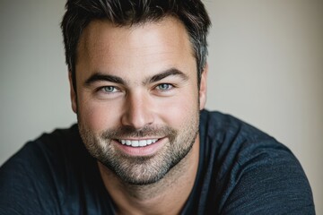 Obraz premium A healthy concept is depicted in a detailed close-up image of a young man smiling, revealing his perfect white teeth