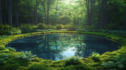 Obraz premium Enchanted Forest Pond: A Serene Reflection
