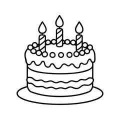 Birthday cake with candles and wavy icing silhouette isolated on white background