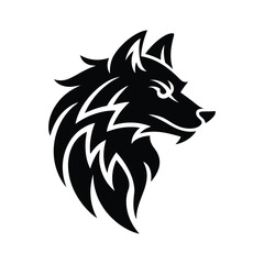 Fototapeta premium Black Silhouette Vector of Fierce Wolf Head with Tribal Style Design on White Background