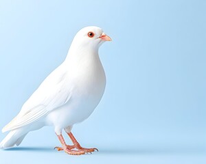 Fototapeta premium Pure white dove on light blue background