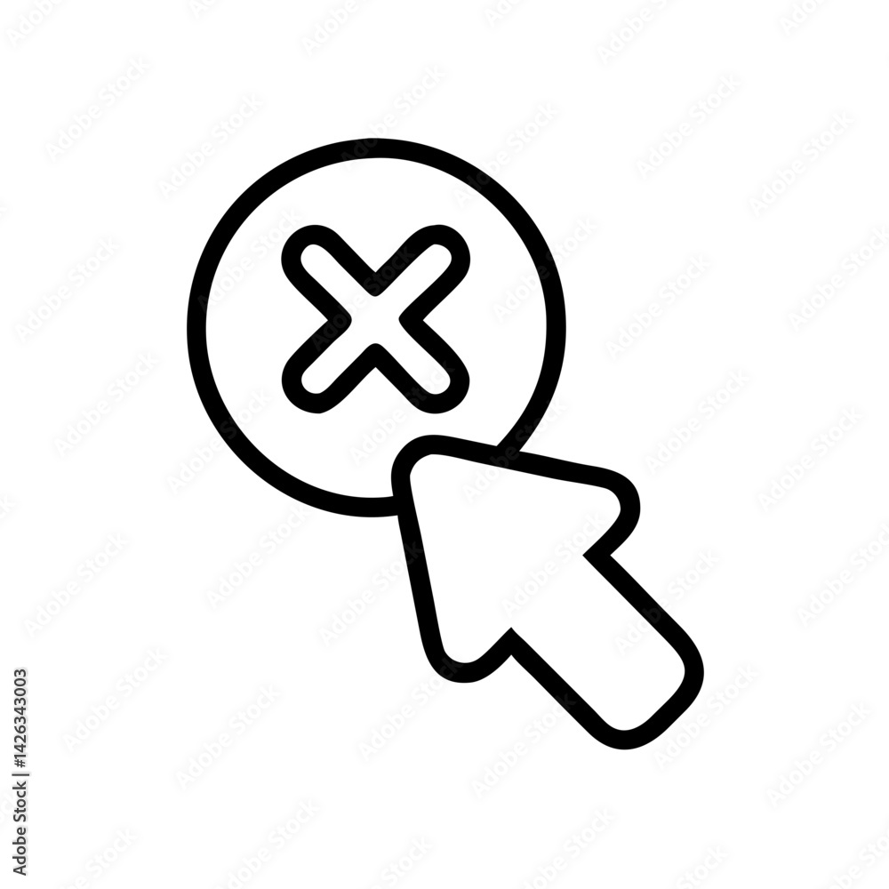 Poster icon with cross button and cursor pointer on white background