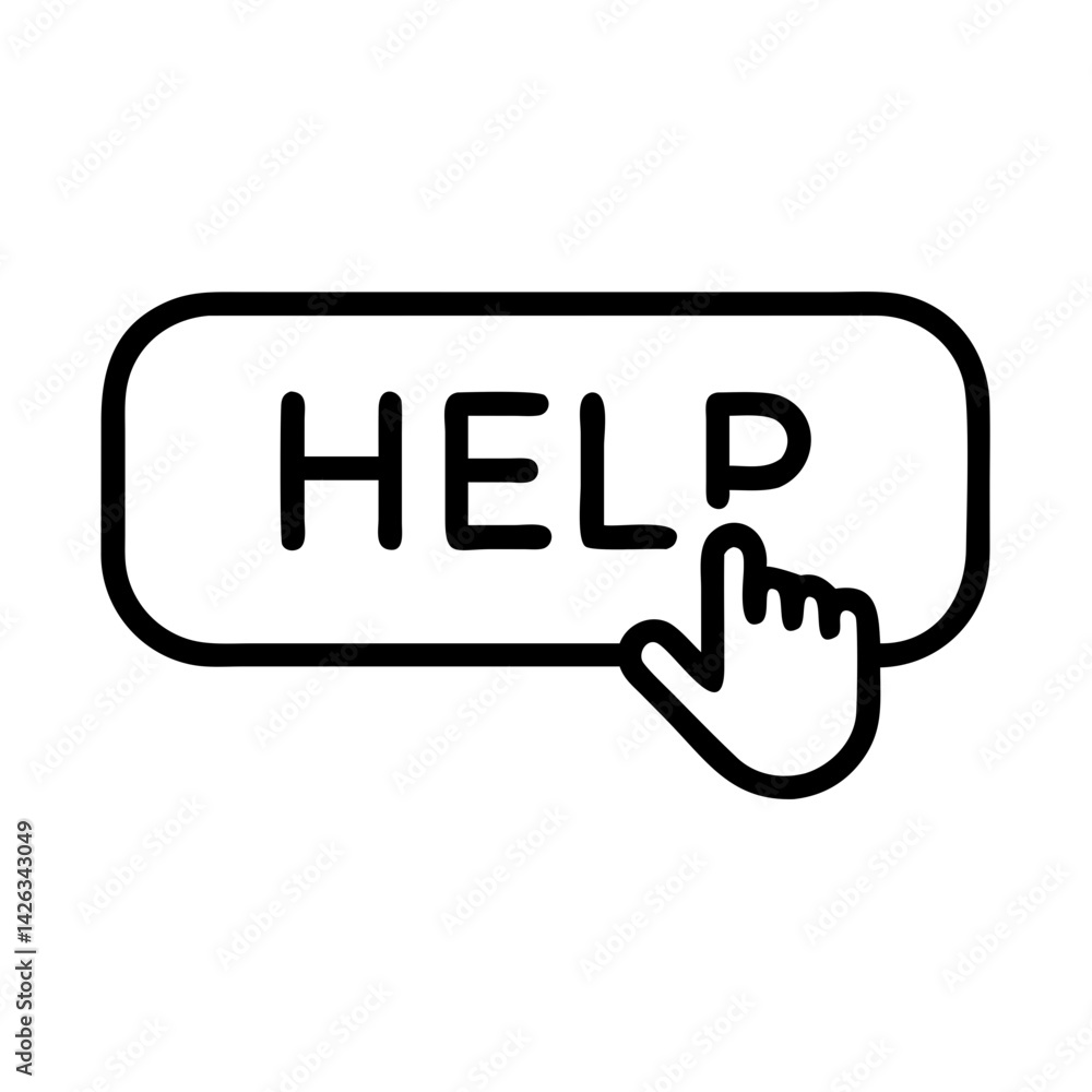 Poster help button icon with hand gesture