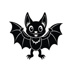 Obraz premium Black and white cartoon bat with fangs silhouette isolated on white background