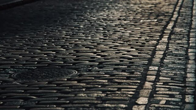 Old Cobblestone Street With Shadow Texture