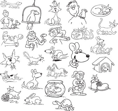 vector illustration of cartoon animals, set of funny animals