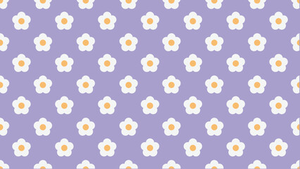 紫の下地に白いお花のパターン背景イラスト。シームレスなベクターの4Kイラスト素材。Pattern background illustration of white flowers on a purple base. Seamless vector 4k illustration.