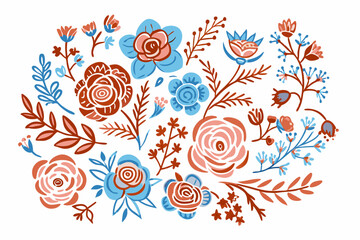 Floral Pattern with Pink Flowers and Leaves in a Seamless Vintage Style