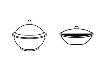 Two Minimalist Outline Illustrations Of Covered Dishes On A White Background