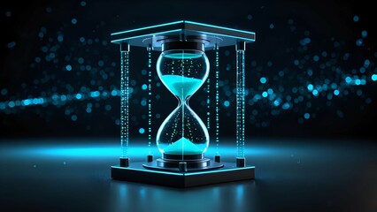 Futuristic Teal Hourglass Time Sand Digital Neon Clock