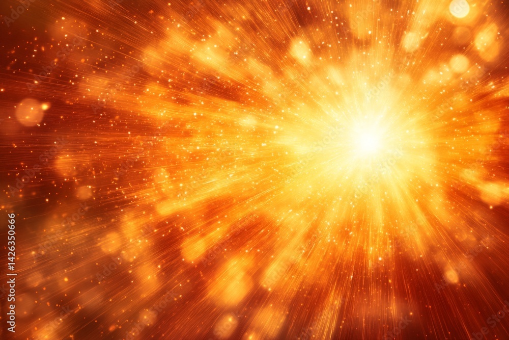 Poster bright explosion of light and color in vibrant orange and gold hues creating an energetic atmosphere