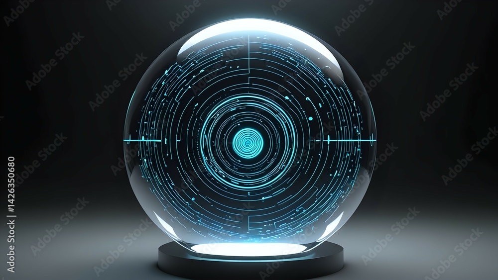 Poster futuristic glass sphere encapsulating digital circuitry data