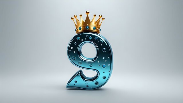 Royal Blue Number Nine, Gold Crown, JewelEncrusted, 3D Render