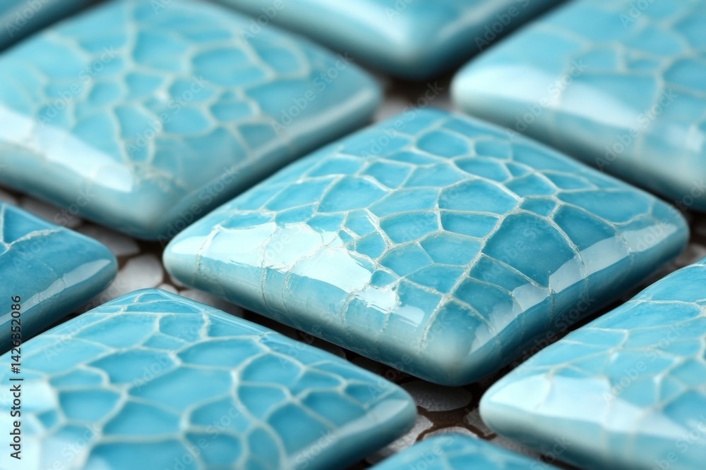 Poster ceramic tiles showcase intricate patterns and vibrant blue hues in a close-up view