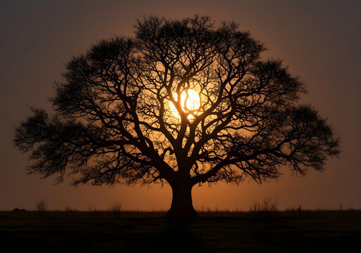 silhouette of a tree at sunset