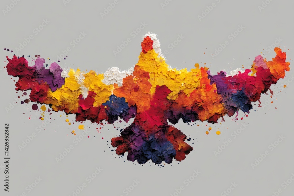 Aufkleber colorful bird silhouette created with vibrant splashes of paint against a light background showcasin