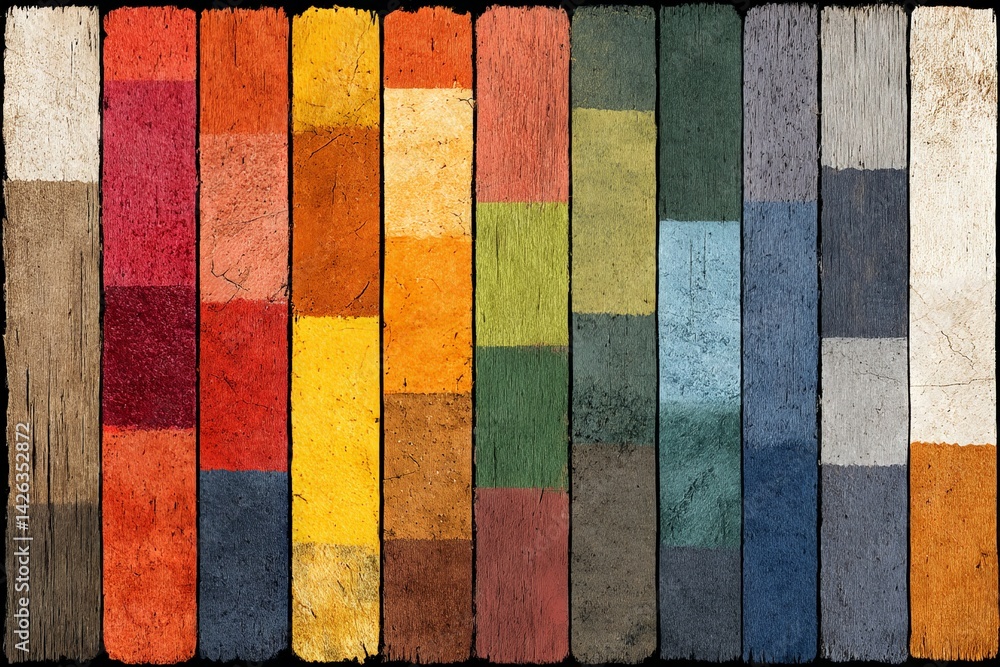 Aufkleber colorful wooden panels arranged in a visually striking display showcasing various hues and textures