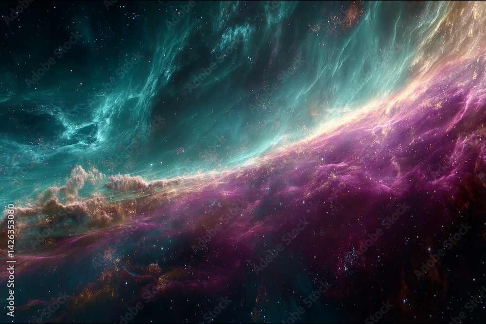 Aufkleber exploration of vibrant cosmic phenomena in a distant galaxy during a serene moment in deep space
