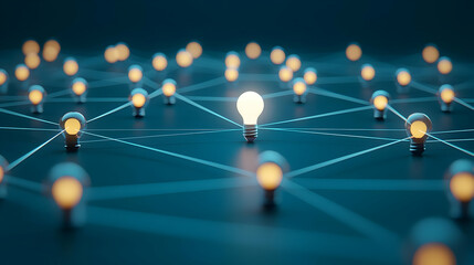 Abstract Connection of Lightbulbs with Lines Networking Concept