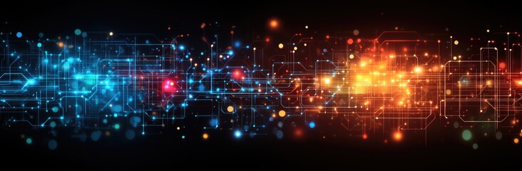 Fototapeta premium Abstract Digital Art Glowing Blue and Orange Network on Dark Background