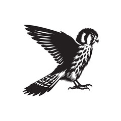 Sleek American Kestrel Silhouette Vector: Dynamic Bird of Prey Design Perfect for Wildlife Art - Black and White American Kestrel Illustration.