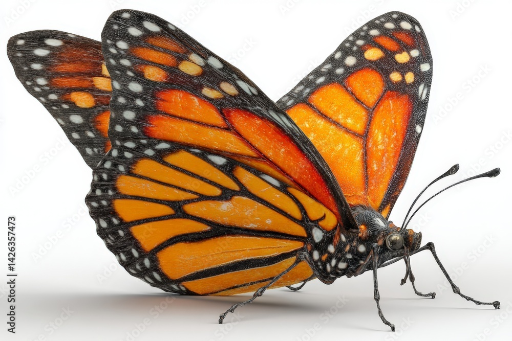 Poster monarch butterfly displaying vibrant colors against a plain background during daylight
