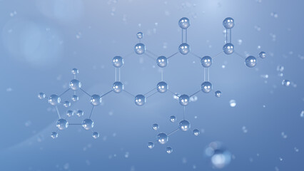 piromidic acid molecular structure, 3d model molecule, antibiotic structural chemical formula view from a microscope