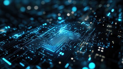 Abstract Glowing Blue Digital Circuit Board Pattern