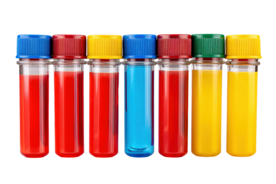 Colorful Test Tubes Filled with Liquids in a Row Perfect for Science Education or Medical Experiments