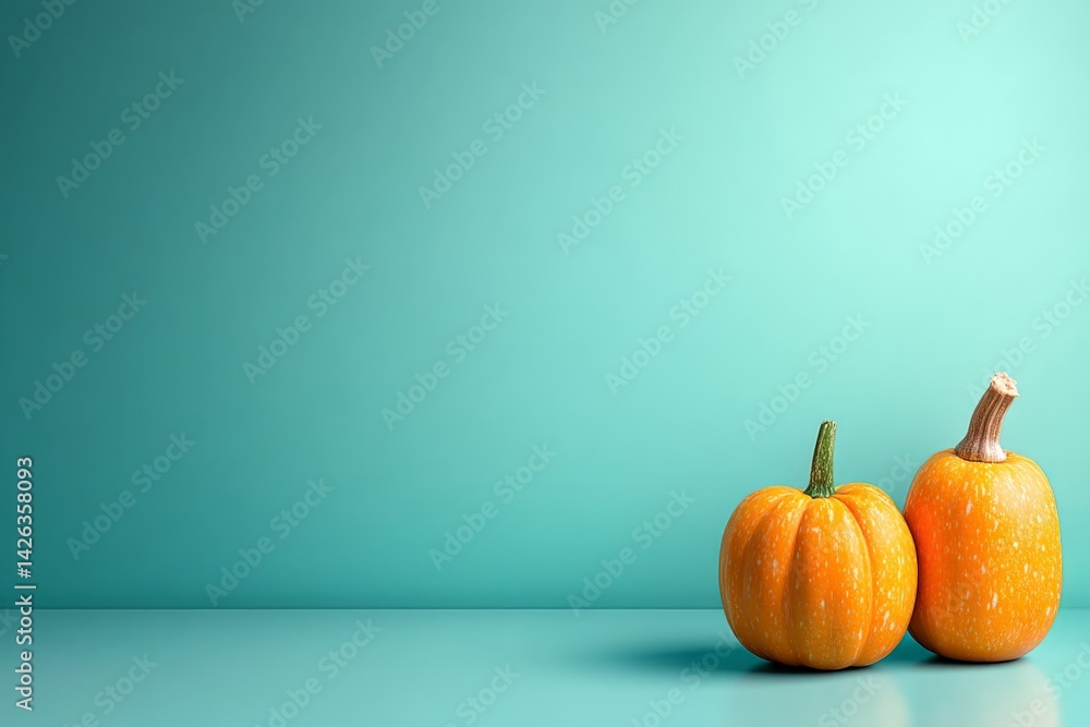 Poster Colorful pumpkins on a solid background create a vibrant autumn display in a bright, studio setting