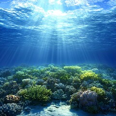 Fototapeta premium Sunlit Coral Reef Underwater Scene