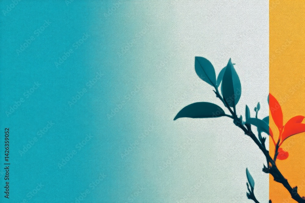 Aufkleber colorful foliage contrasts against a blue and yellow backdrop in a serene setting with artistic expr