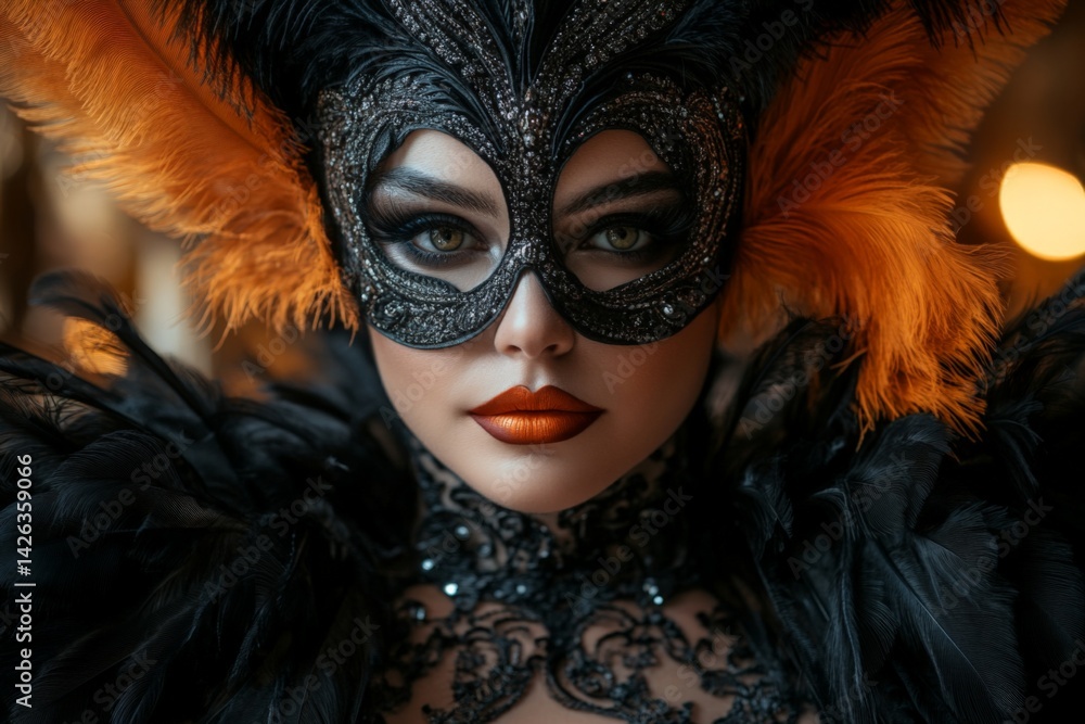Aufkleber Elegant masquerade ball attendee with intricate mask at an evening event in a lavish setting