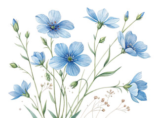 Wildflowers watercolor png blue floral artwork png garden illustration png white background image