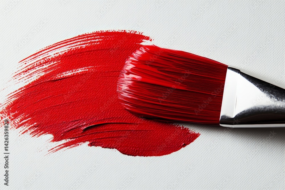 Poster Bold red brush strokes create vibrant texture on canvas in an artistic setting