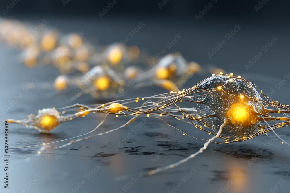 Aufkleber neurons communicating through synaptic connections in a detailed digital rendering