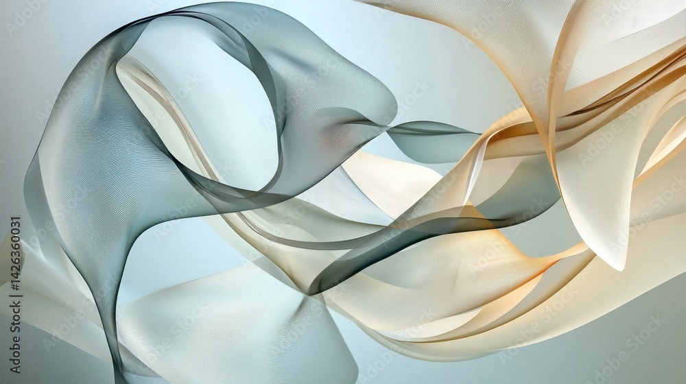 Poster subtle abstract wave forms in shades of white and gray, minimalist and soft in design